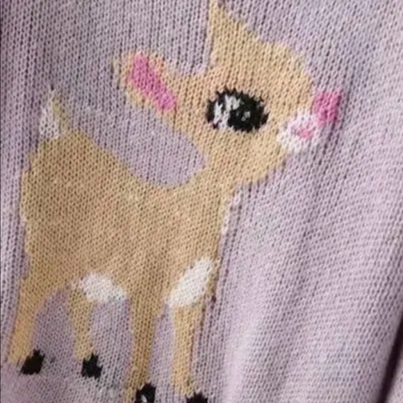 Distressed Bambi Crew Neck Knit Sweater Purple - Picture 2 of 5